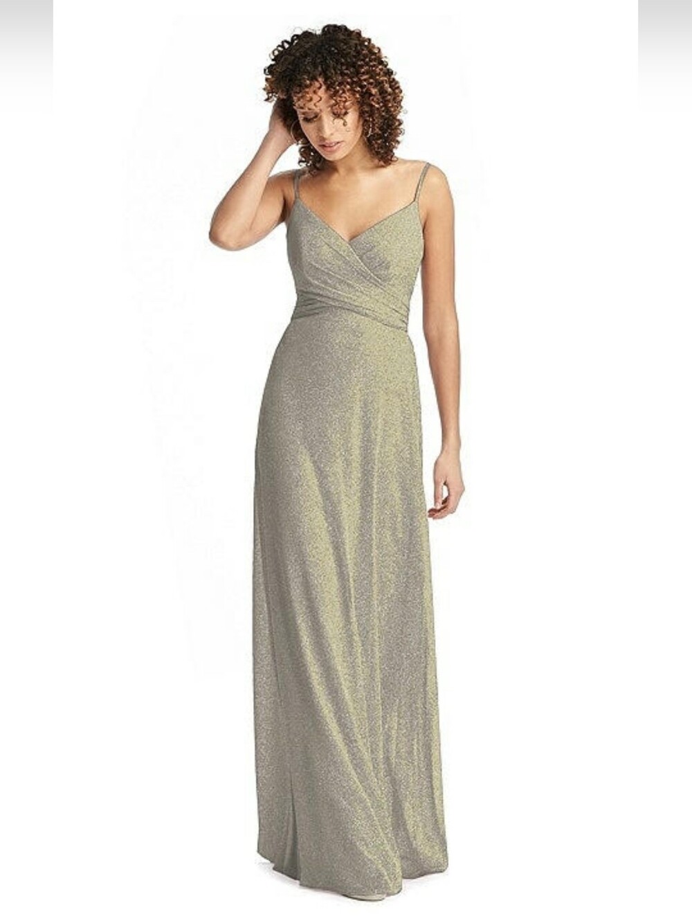 Metallic Gold Evening Maxi Dress Wrap Look Bodice Floor Length Large